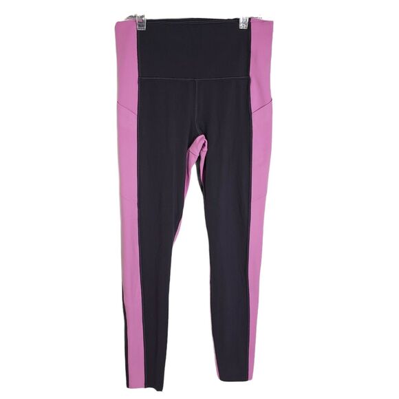 Athleta Womens Leggings Small Yin 7/8 Tight Colorblock Pockets Pink Black Ankle - Picture 1 of 10